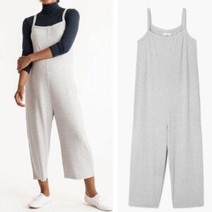 Storq Maternity Studio Ribbed Stretch Jersey Knit Wide Leg Jumpsuit Medium Gray